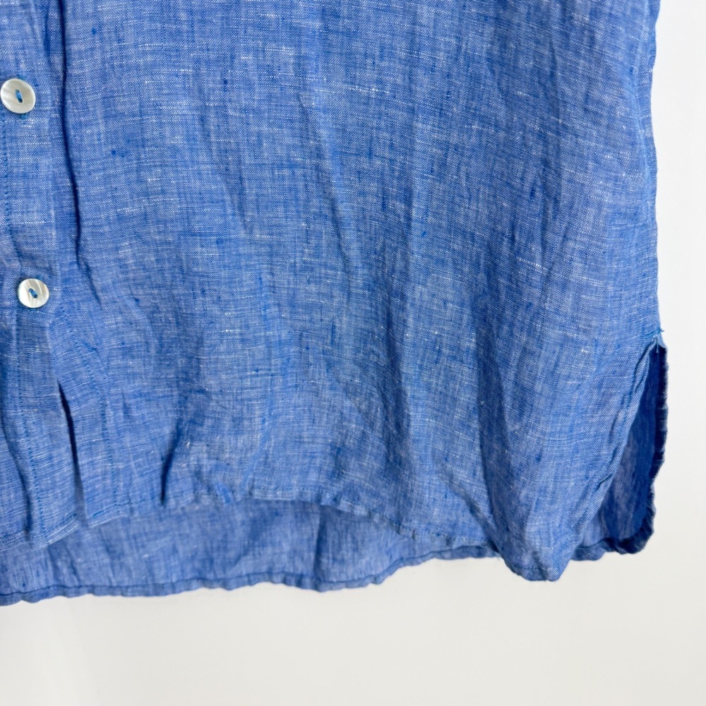 Christian Siriano Blue 100% Linen Short Sleeve Button Up Shirt Tunic Large - Picture 4 of 7